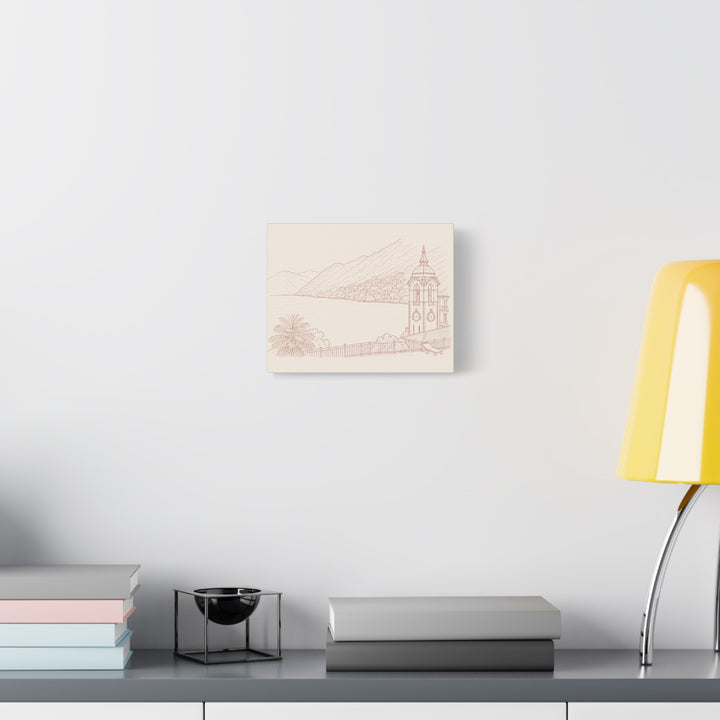 Villa Lago di Como Coastal Sketch Canvas Print  Minimal Seaside Wall Art