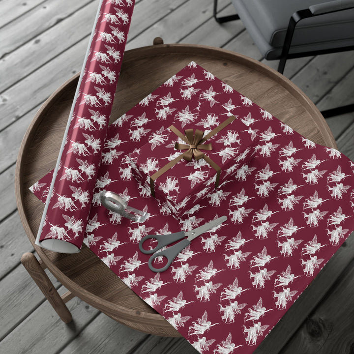Burgundy Fairy Gift Wrap Paper Dancing Fairies