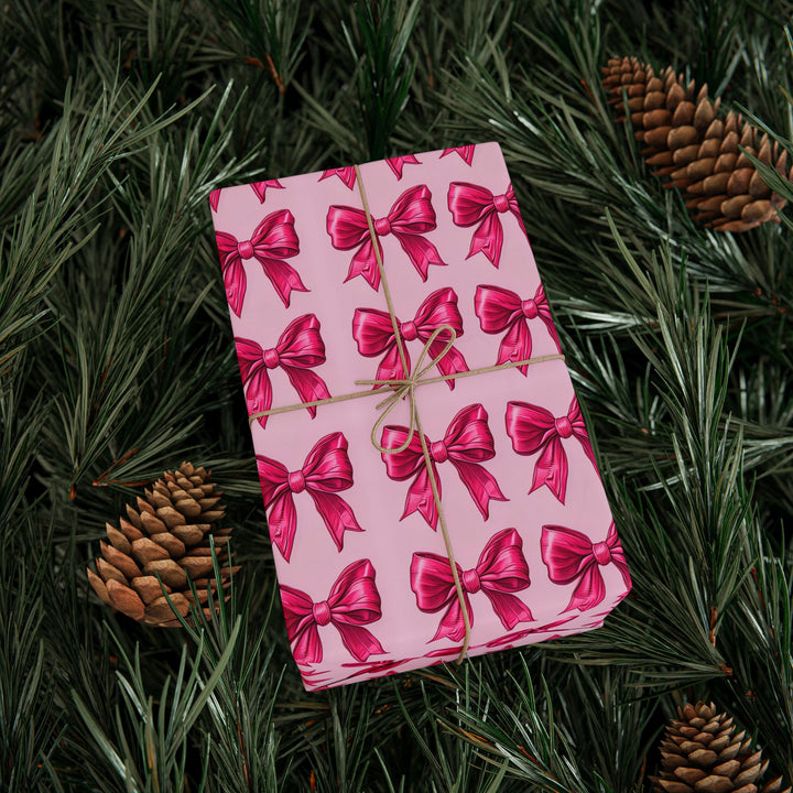 Pink Bow Wrapping Paper Coquette Christmas Gift Wrap Hot Pink Ribbon Pattern for Gifts