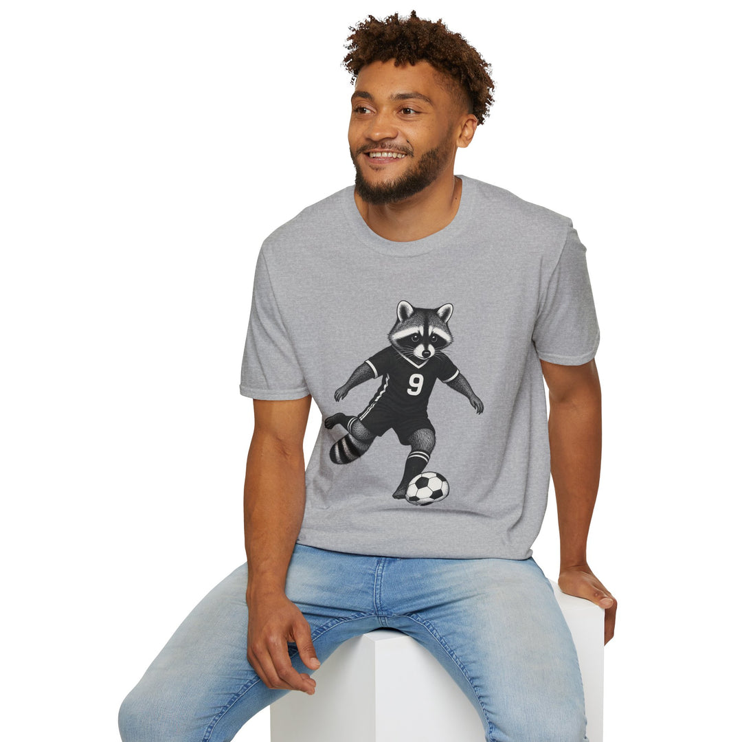 Raccoon Soccer T-Shirt — Cute Mascot Jersey Graphic (Number 9)