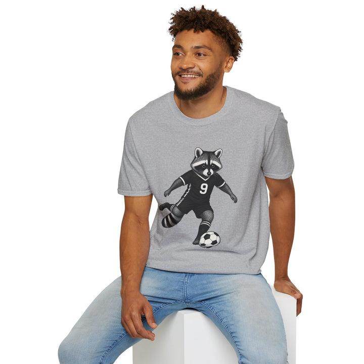Raccoon Soccer T-Shirt — Cute Mascot Jersey Graphic (Number 9)