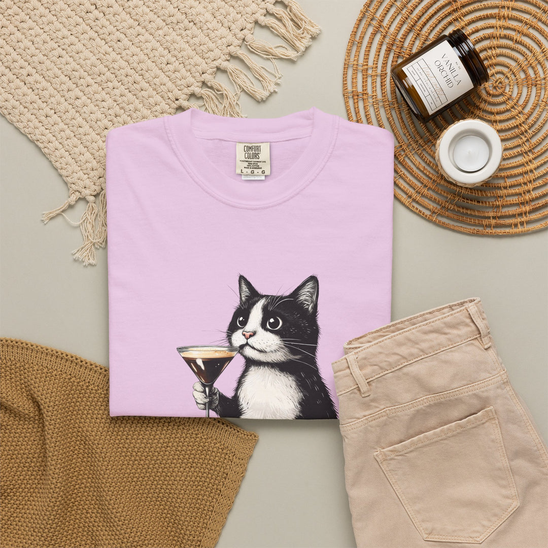 Cat with Cocktail TShirt Tuxedo Cat Drinking Martini Cute Graphic Tee