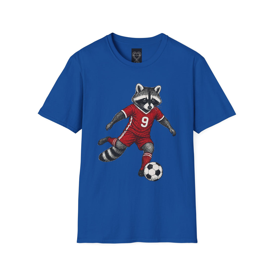 Raccoon Soccer Player T‑Shirt Cute Animal Jersey with Number 9 Unisex