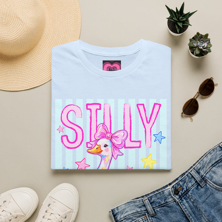Silly Duck Graphic T-Shirt Pastel Cute Bird Tee with Bow Back To School