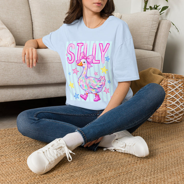 Silly Duck Graphic T-Shirt Pastel Cute Bird Tee with Bow Back To School