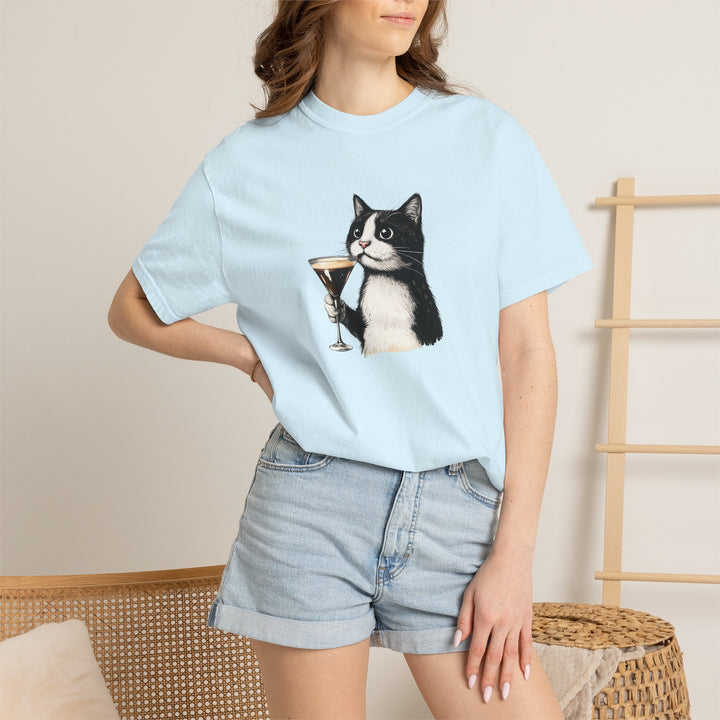 Cat with Cocktail TShirt Tuxedo Cat Drinking Martini Cute Graphic Tee