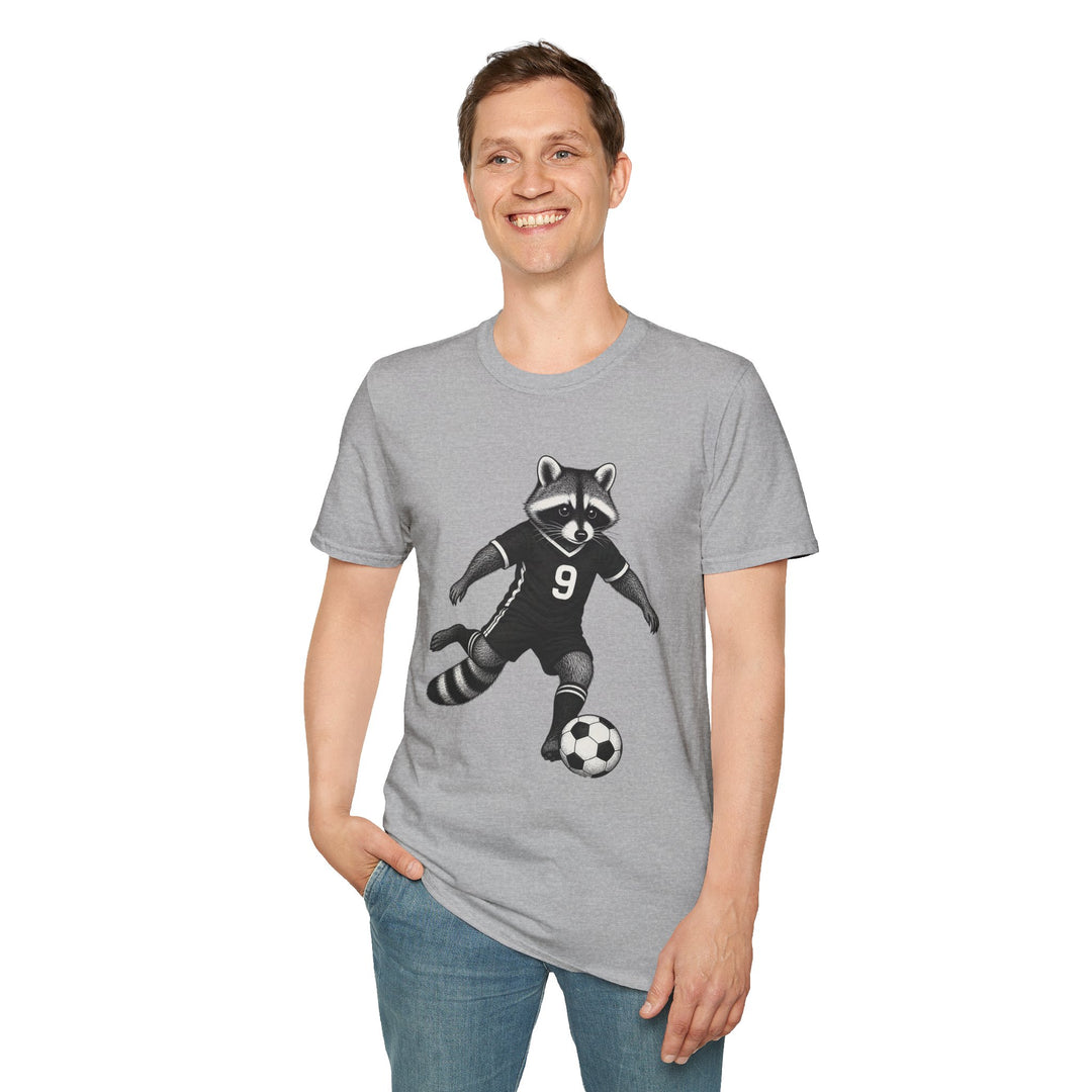 Raccoon Soccer T-Shirt — Cute Mascot Jersey Graphic (Number 9)