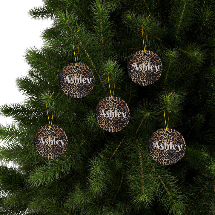 Leopard Print Personalized Ceramic Ornament Custom Name Holiday Decoration