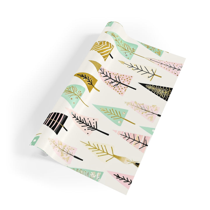 Retro Christmas Trees Gift Wrapping Paper Roll, Eco-friendly Gift Wrap, Holiday Gift Wrap, Christmas