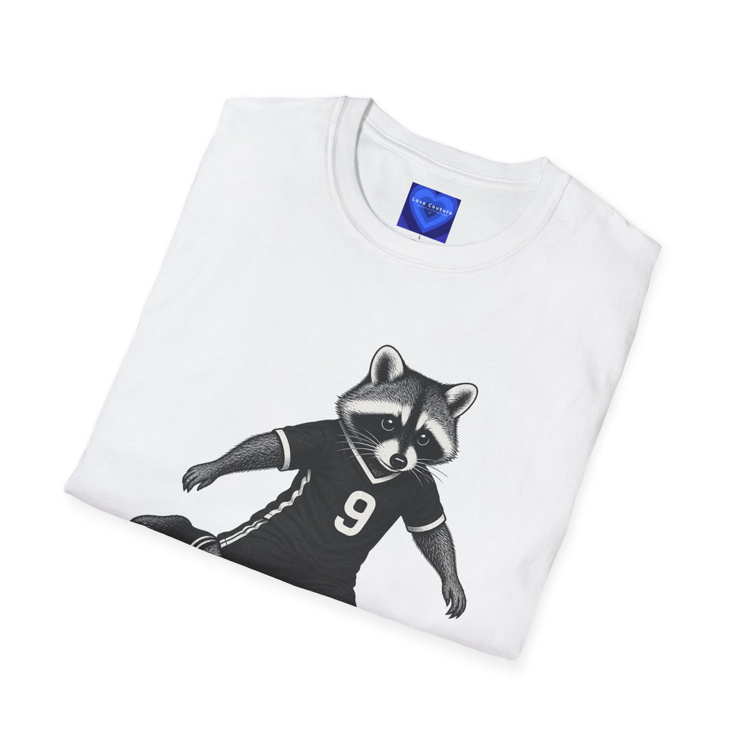 Raccoon Soccer T-Shirt — Cute Mascot Jersey Graphic (Number 9)