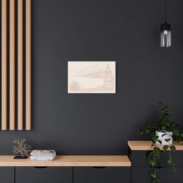 Villa Lago di Como Coastal Sketch Canvas Print  Minimal Seaside Wall Art