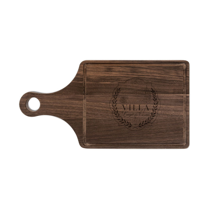Engraved Villa Wreath Wooden Cutting Board — Personalized Kitchen Serving Board