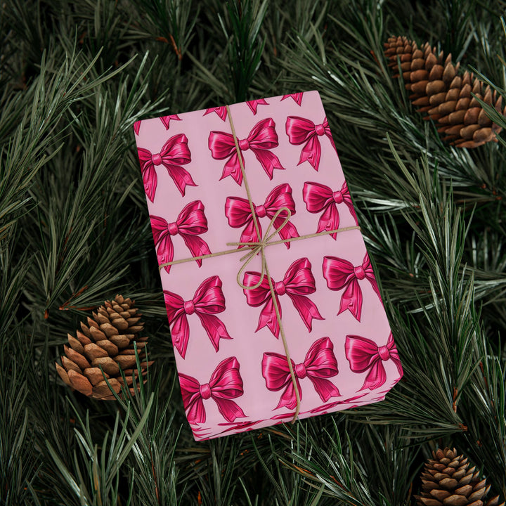 Pink Bow Wrapping Paper Coquette Christmas Gift Wrap Hot Pink Ribbon Pattern for Gifts