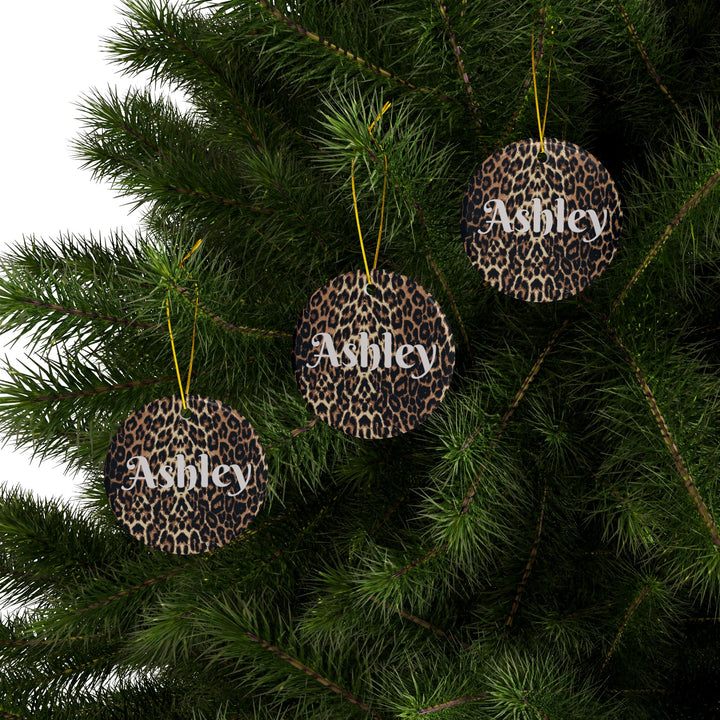Leopard Print Personalized Ceramic Ornament Custom Name Holiday Decoration