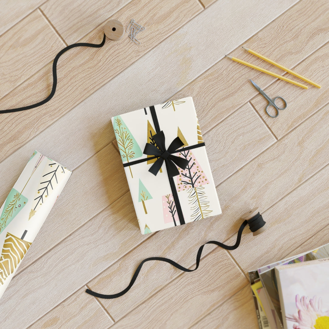 Retro Christmas Trees Gift Wrapping Paper Roll, Eco-friendly Gift Wrap, Holiday Gift Wrap, Christmas
