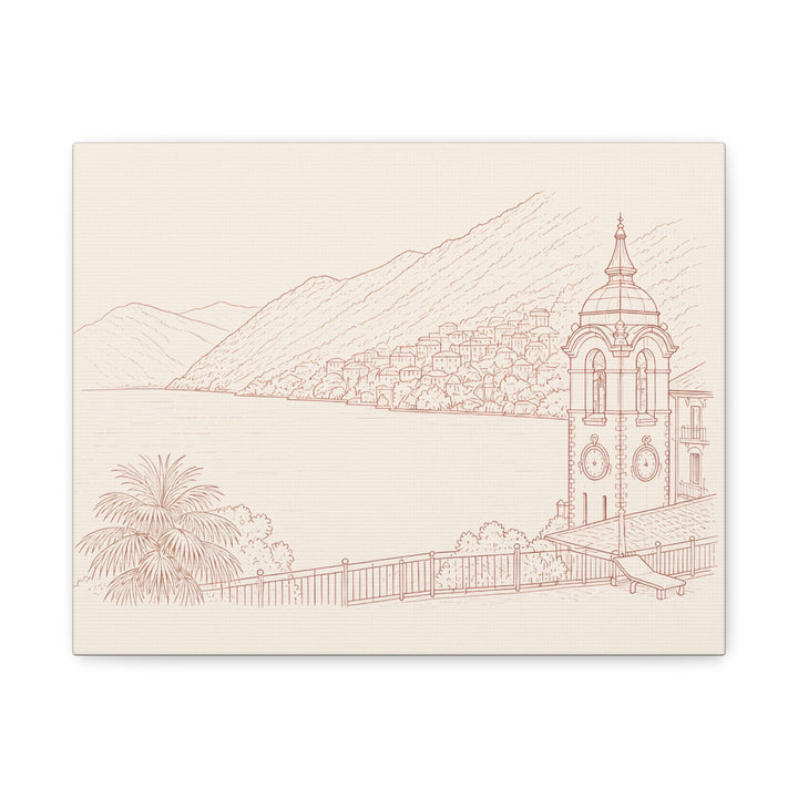 Villa Lago di Como Coastal Sketch Canvas Print  Minimal Seaside Wall Art