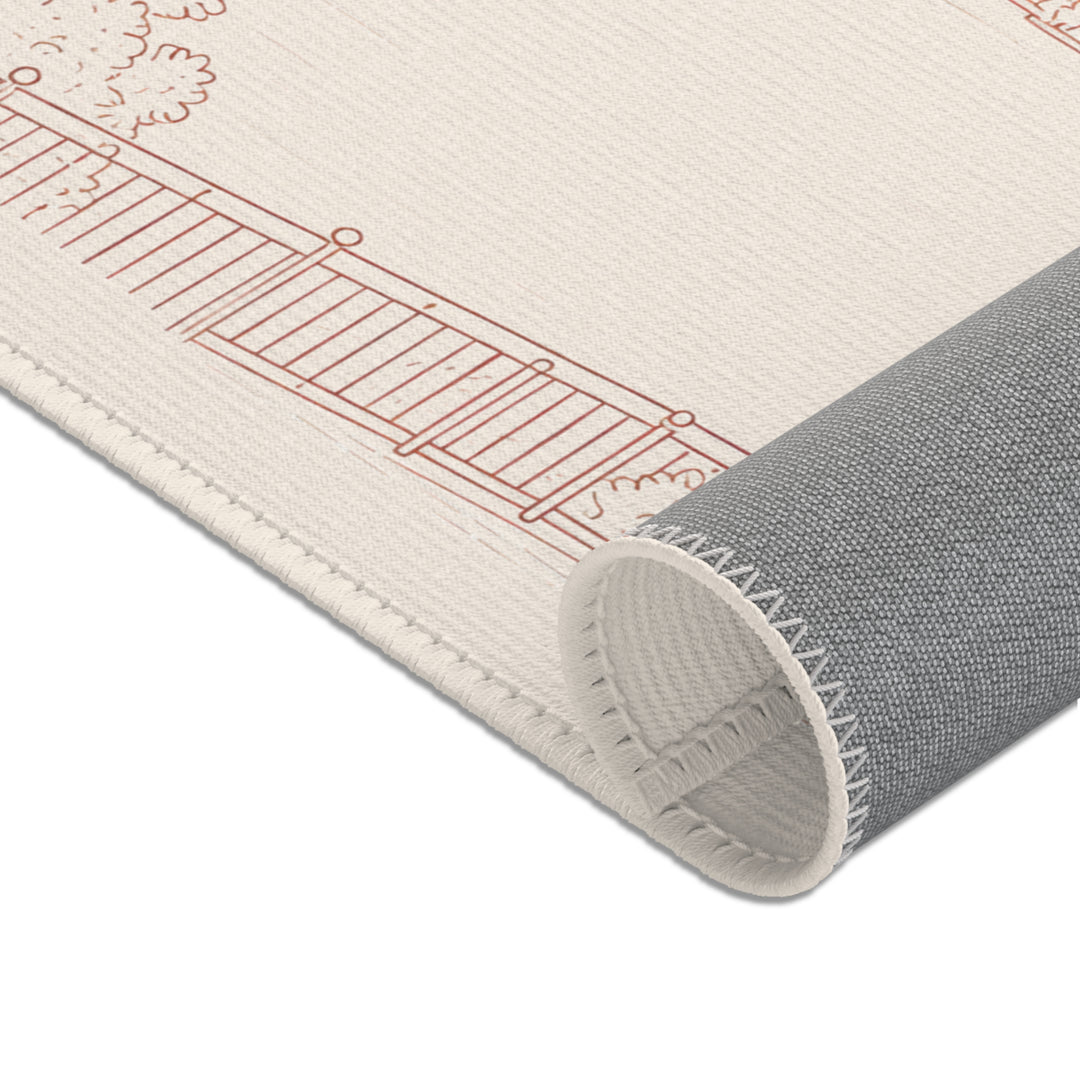 Villa Lago di Como Vintage Sketch Church Area Rug Soft Neutral Scenic Accent Rug