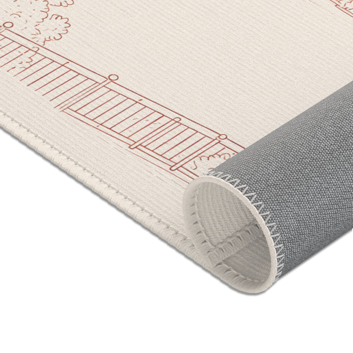 Villa Lago di Como Vintage Sketch Church Area Rug Soft Neutral Scenic Accent Rug
