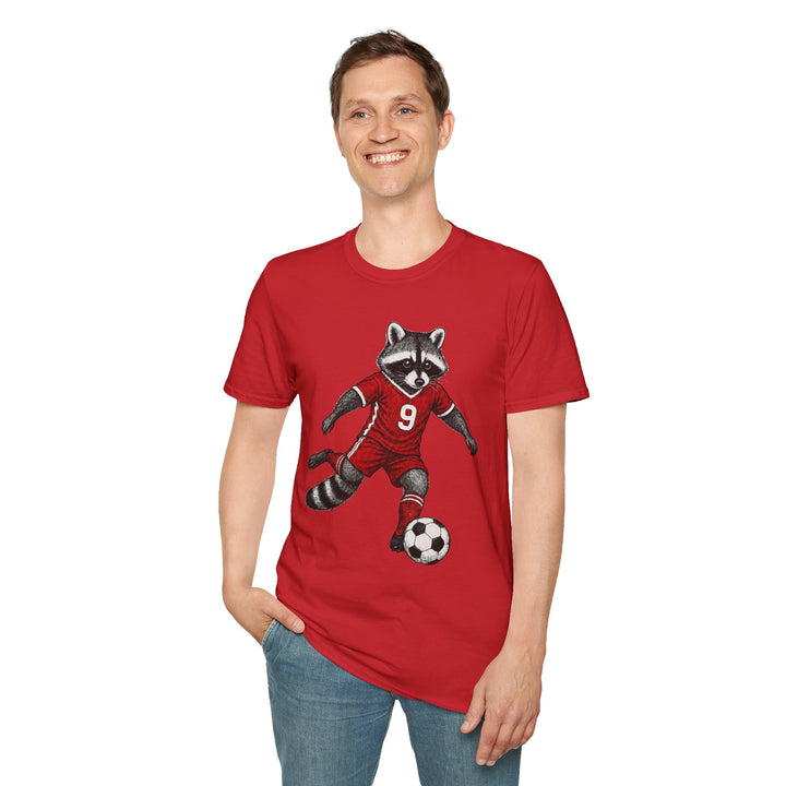 Raccoon Soccer Player T‑Shirt Cute Animal Jersey with Number 9 Unisex