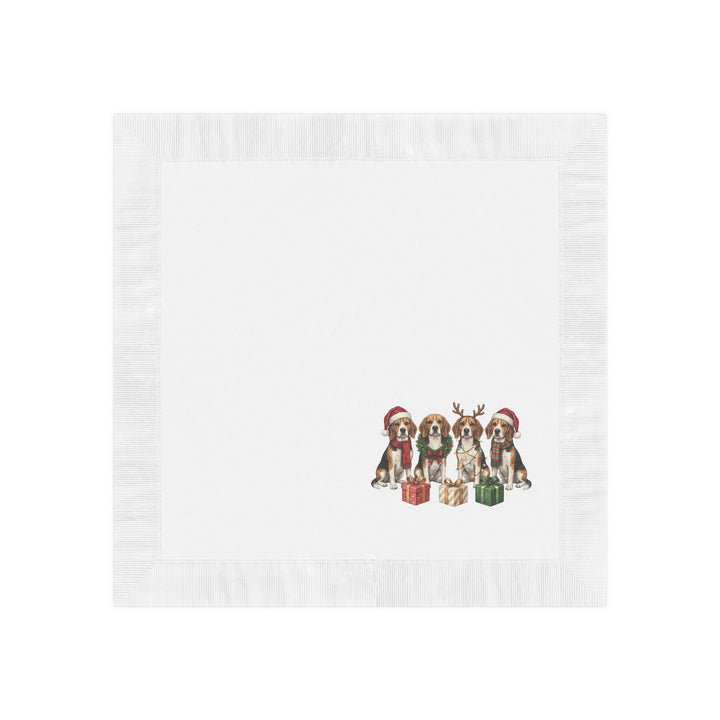 Christmas Beagle Napkins — Festive Holiday Cocktail Napkins with Dogs and Presents