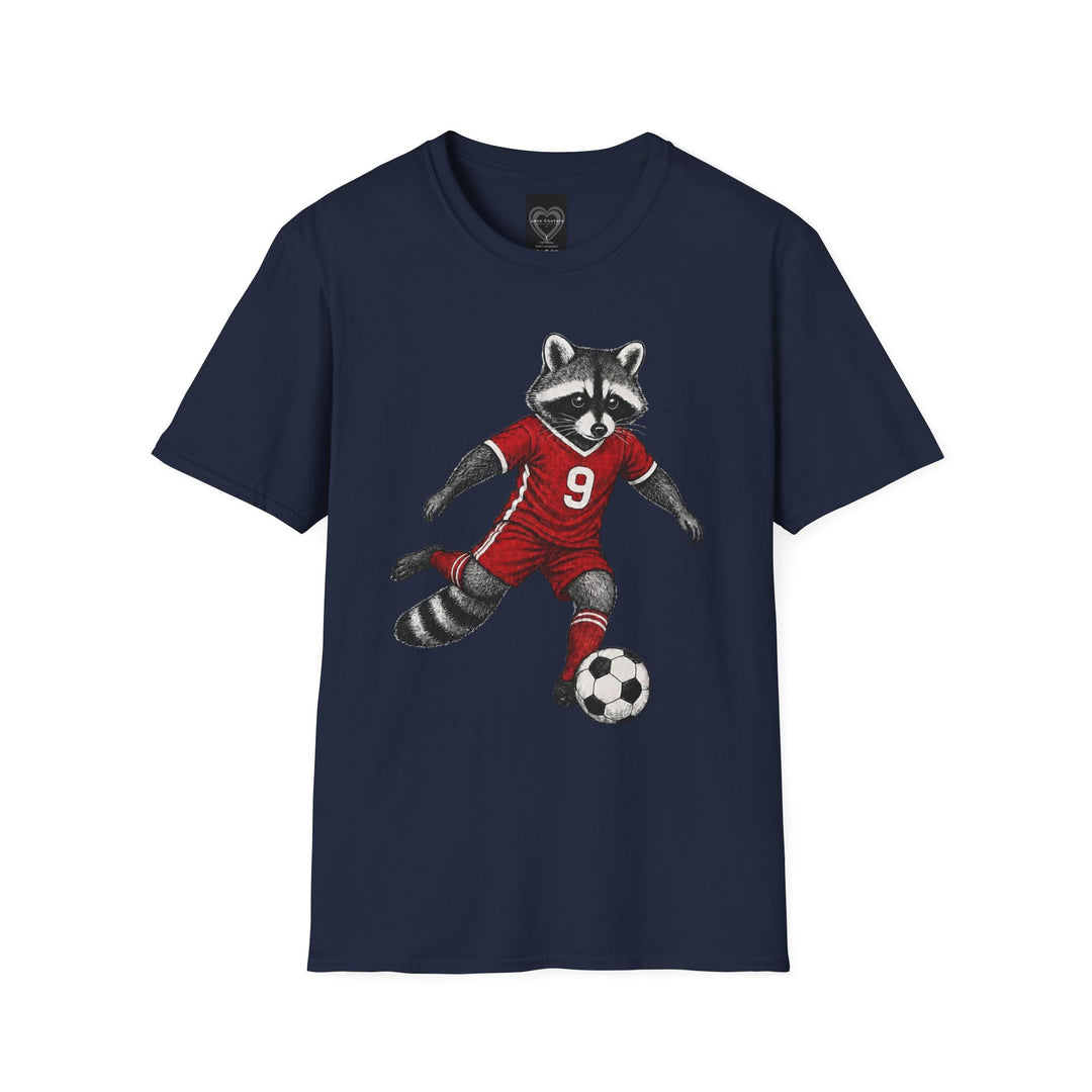Raccoon Soccer Player T‑Shirt Cute Animal Jersey with Number 9 Unisex