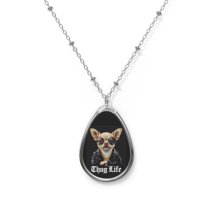 Oval Pendant Necklace Dog Portrait Chihuahua Thug Life Dog Lover Gift