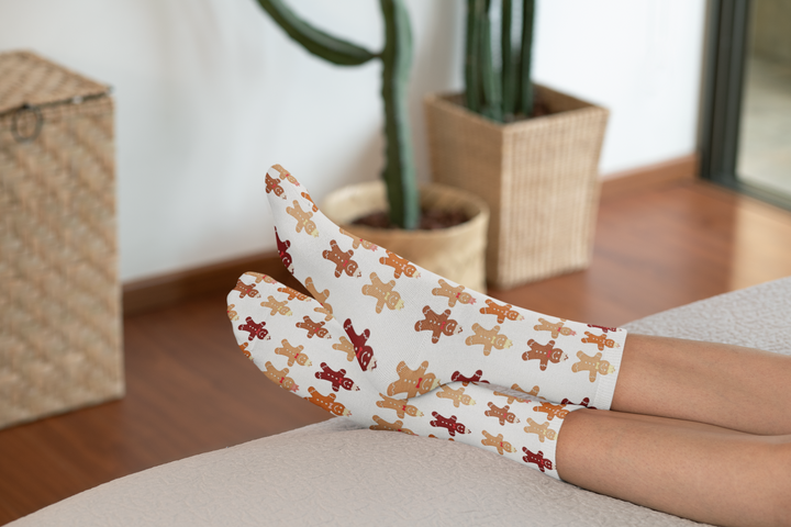 Gingerbread Pattern Sublimation Crew Socks — Festive Holiday Baking Print