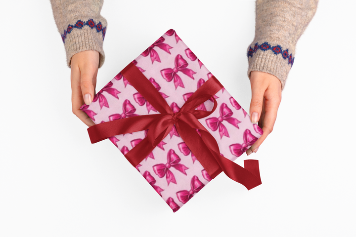 Pink Bow Wrapping Paper Coquette Christmas Gift Wrap Hot Pink Ribbon Pattern for Gifts