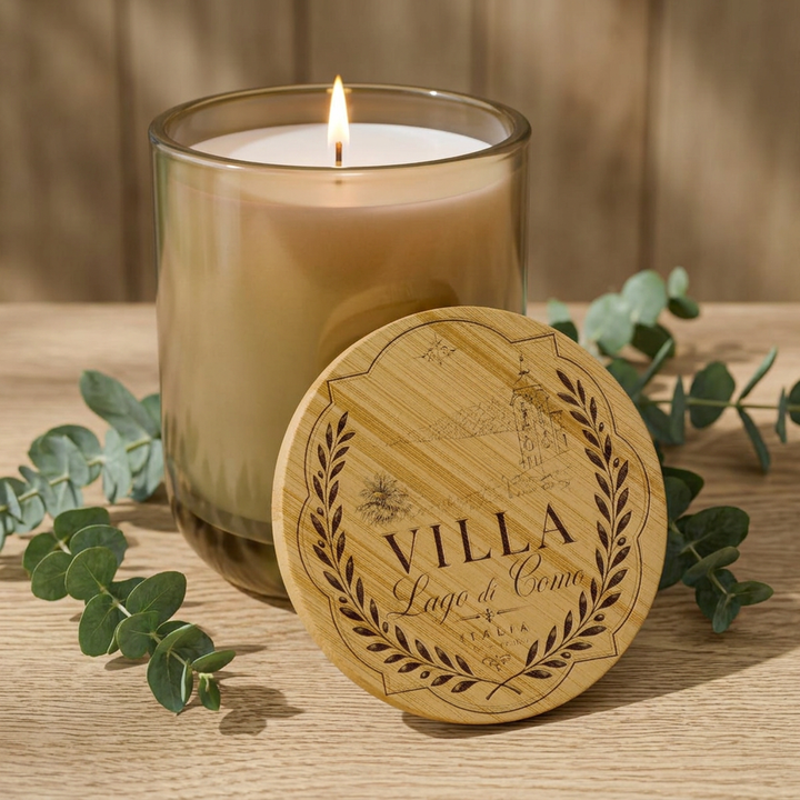 Engraved 14oz Soy Candle Villa Bamboo Lid Lake Como Inspired
