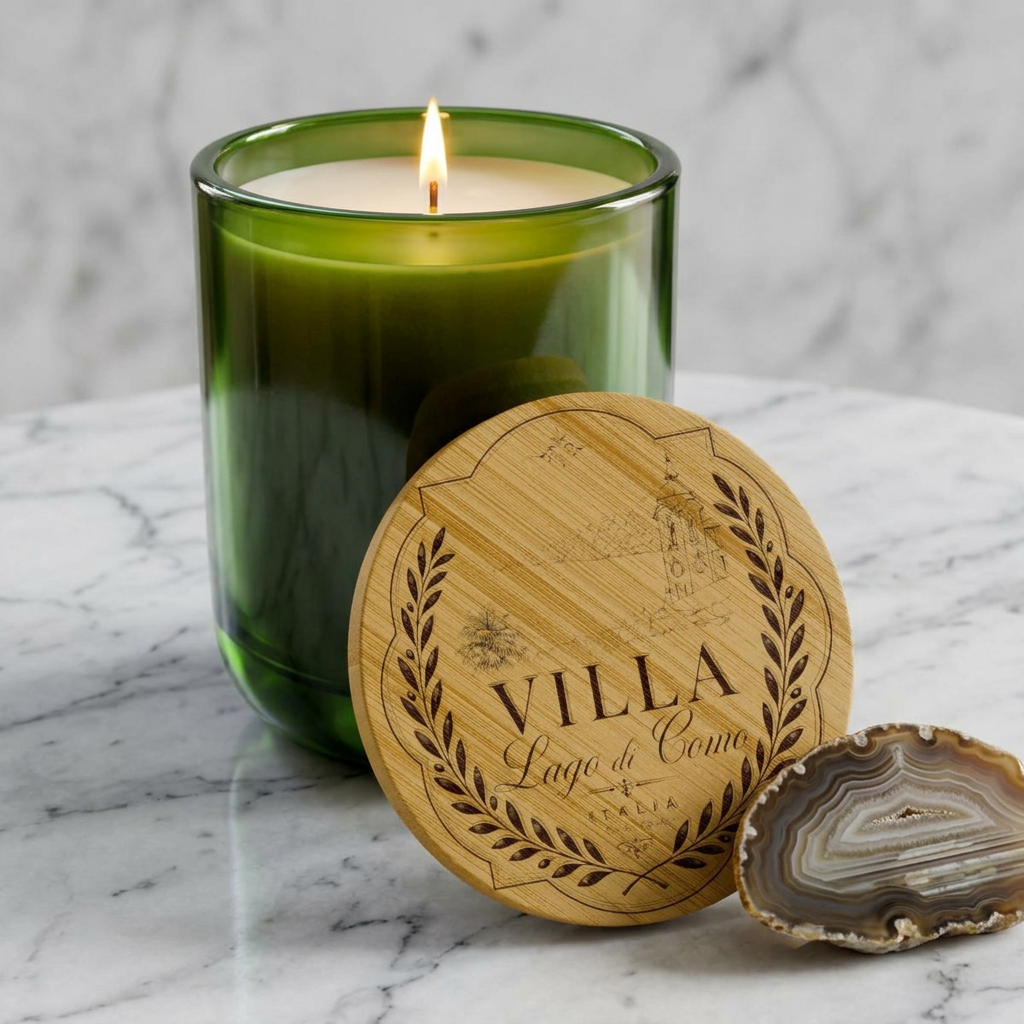 Engraved 14oz Soy Candle Villa Bamboo Lid Lake Como Inspired