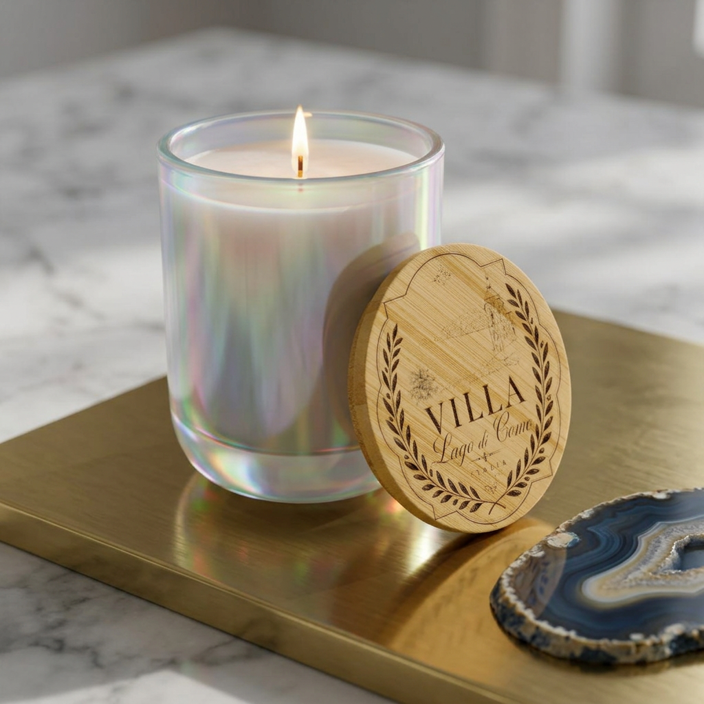 Engraved 14oz Soy Candle Villa Bamboo Lid Lake Como Inspired