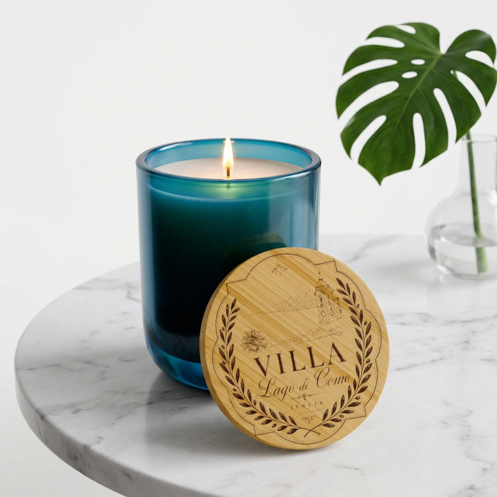 Engraved 14oz Soy Candle Villa Bamboo Lid Lake Como Inspired