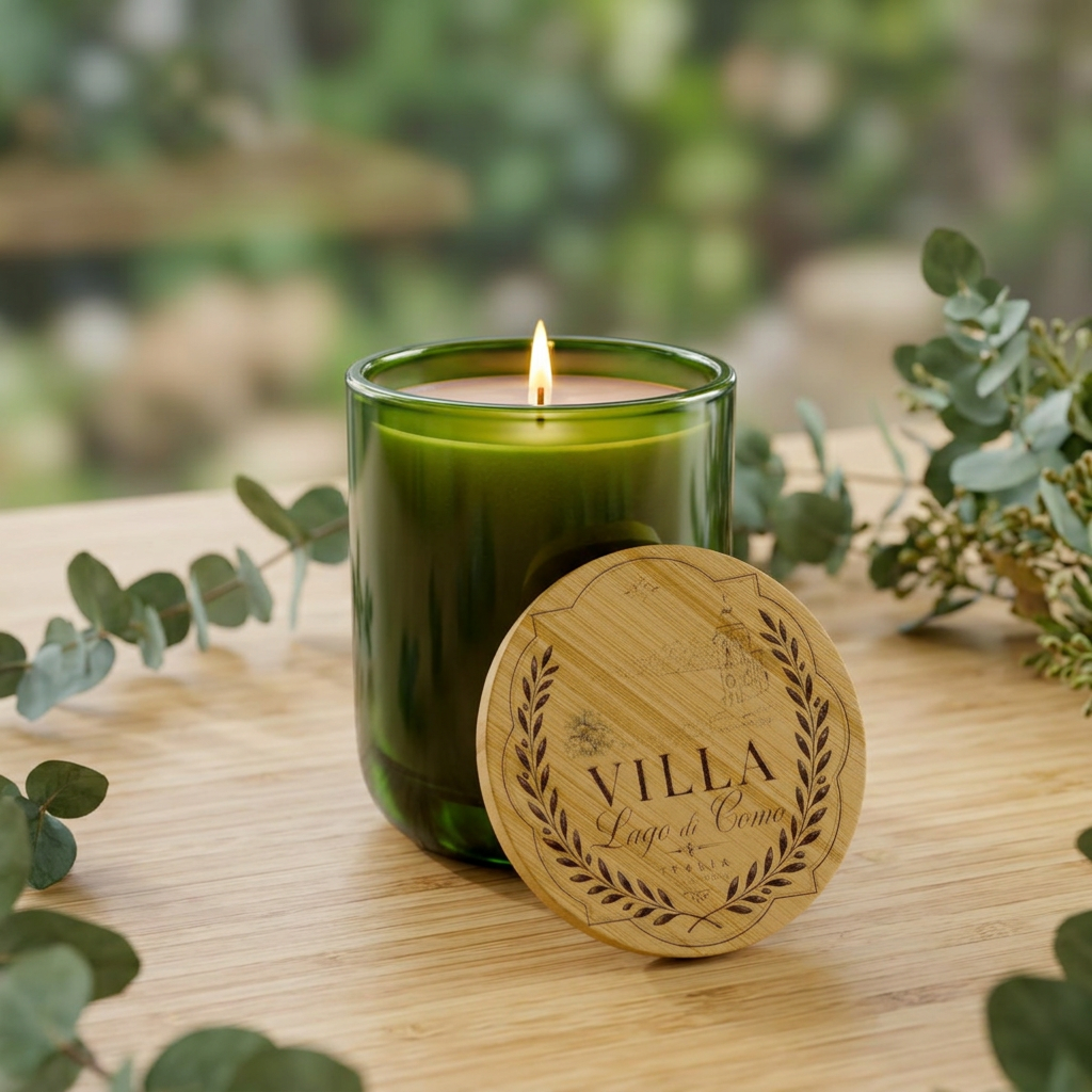 Engraved 14oz Soy Candle Villa Bamboo Lid Lake Como Inspired