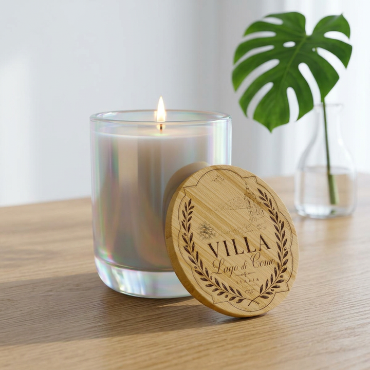 Engraved 14oz Soy Candle Villa Bamboo Lid Lake Como Inspired