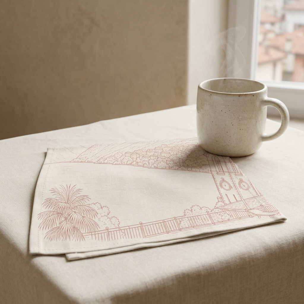 Villa Lago di Como Cotton Napkin Lakeside Villa Sketch (Set of 4)