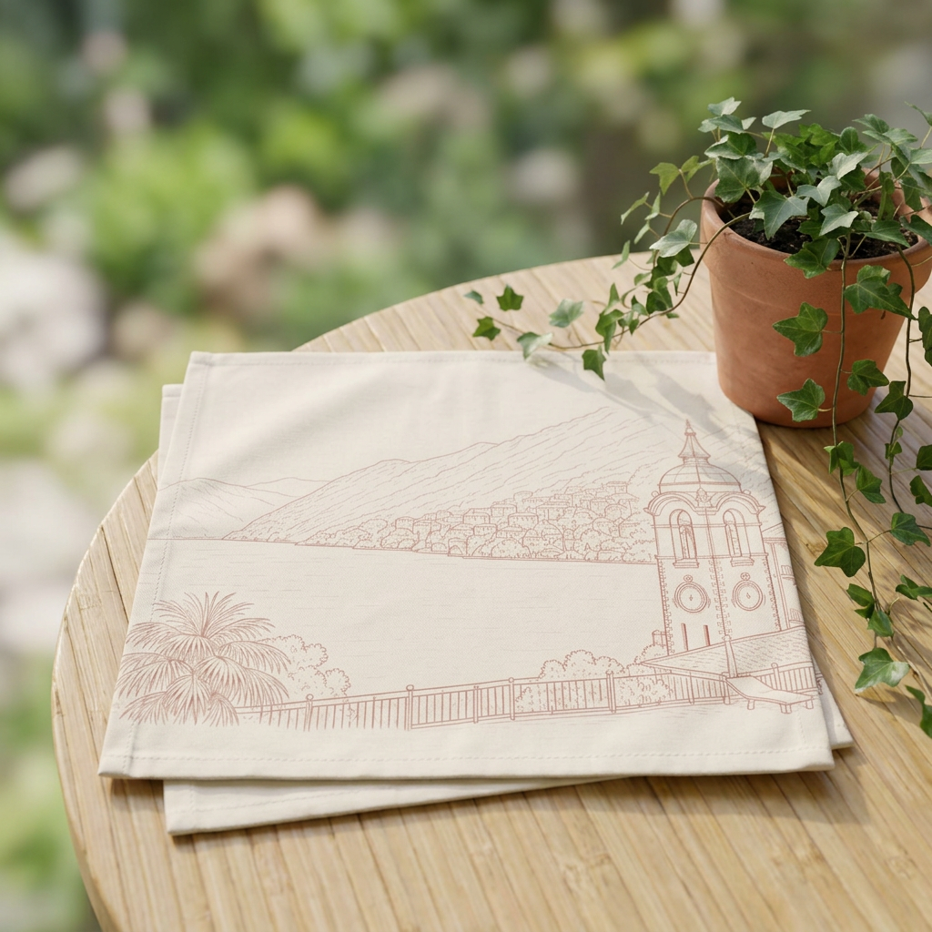Villa Lago di Como Cotton Napkin Lakeside Villa Sketch (Set of 4)