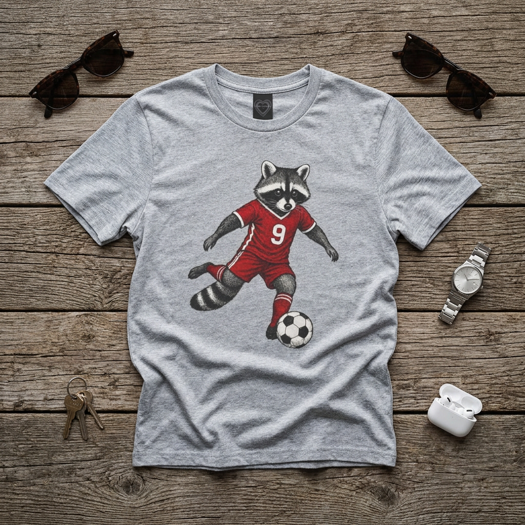 Raccoon Soccer Player T‑Shirt Cute Animal Jersey with Number 9 Unisex