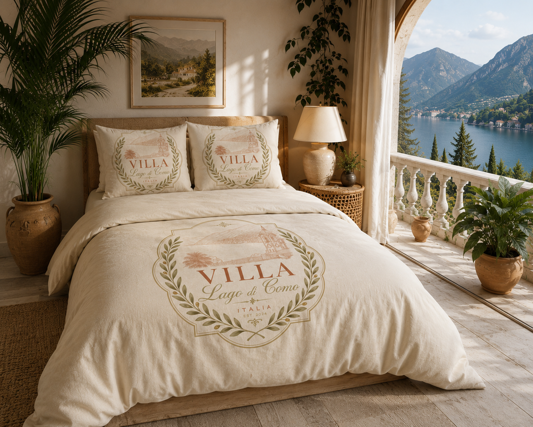 Villa Lago di Como Duvet and Pillow Shams Cotton Bed Set