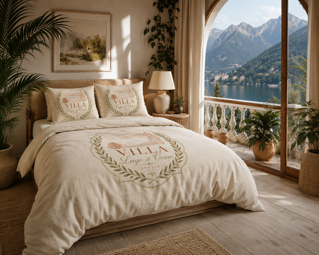 Villa Lago di Como Duvet and Pillow Shams Cotton Bed Set