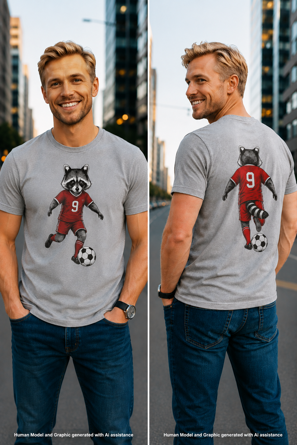 Raccoon Soccer Player T‑Shirt Cute Animal Jersey with Number 9 Unisex