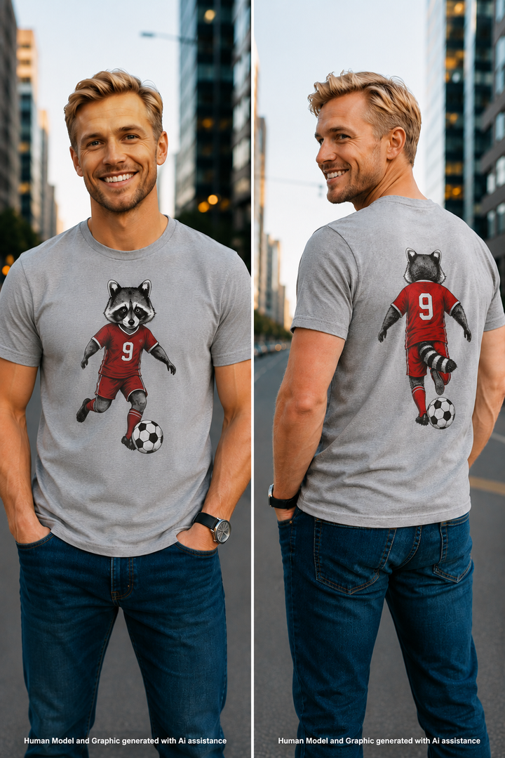 Raccoon Soccer Player T‑Shirt Cute Animal Jersey with Number 9 Unisex