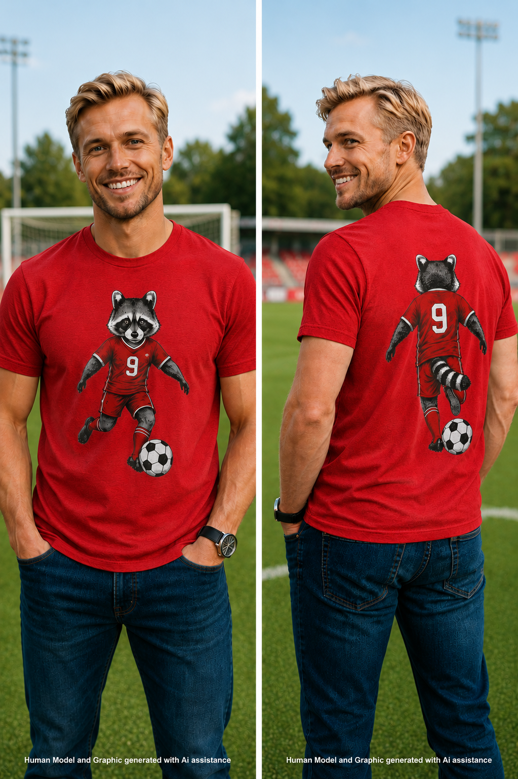 Raccoon Soccer Player T‑Shirt Cute Animal Jersey with Number 9 Unisex