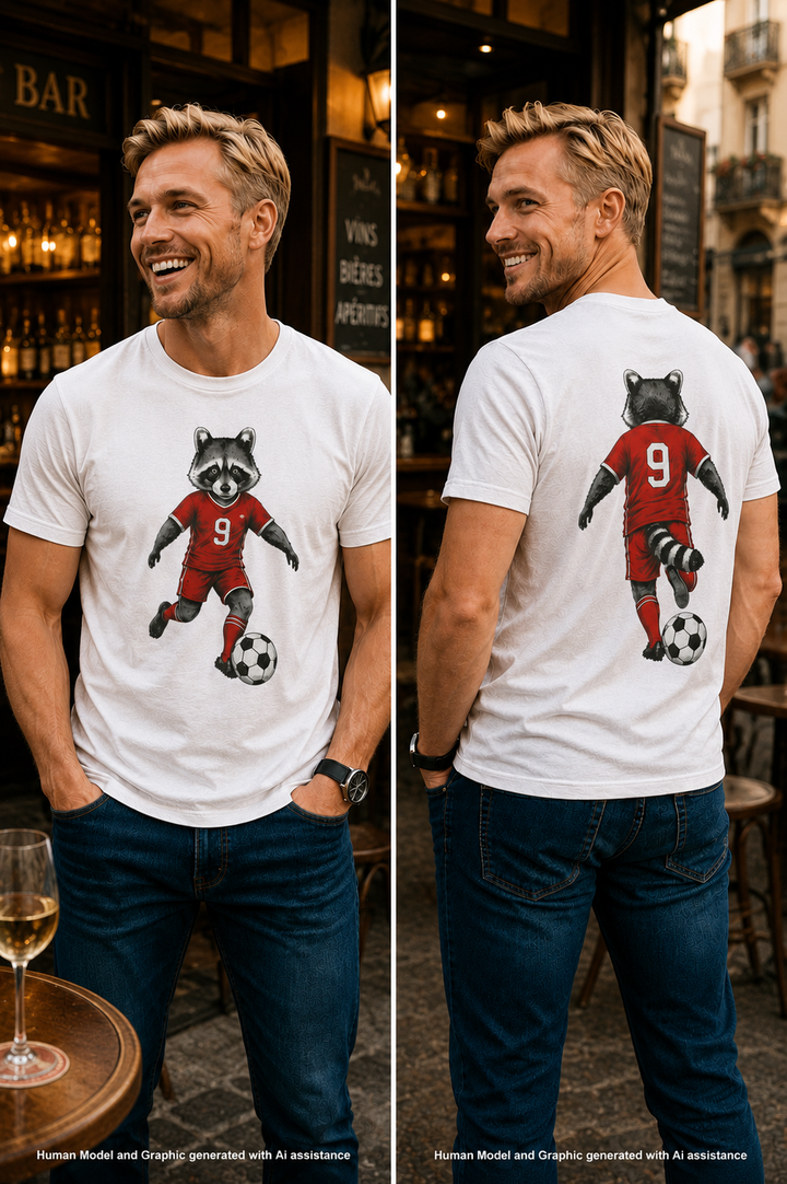 Raccoon Soccer Player T‑Shirt Cute Animal Jersey with Number 9 Unisex