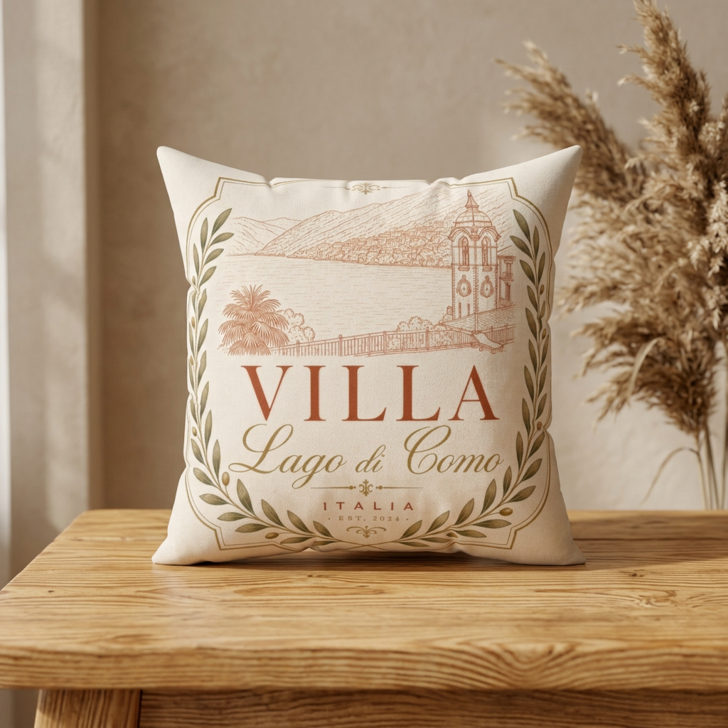 Villa Lago di Como Faux Suede Pillow
