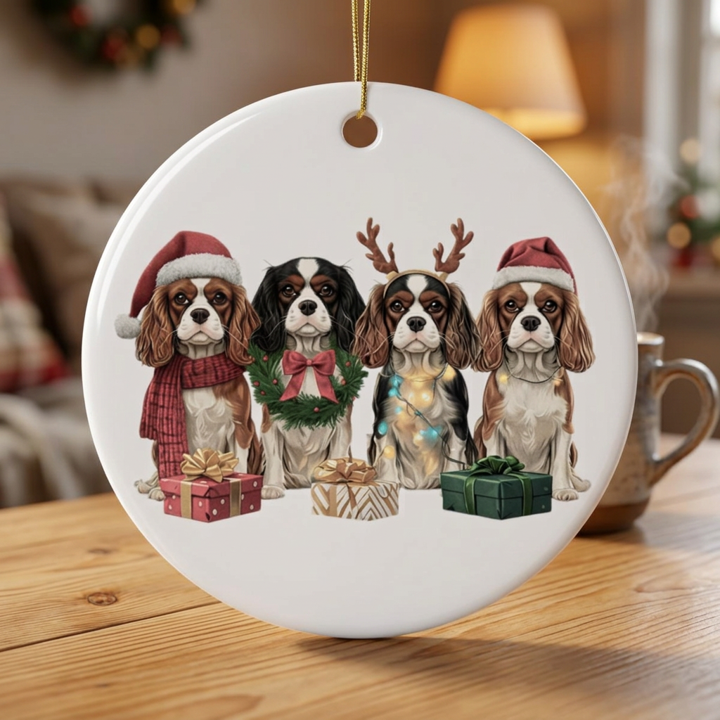 Cavalier King Charles Christmas Ornament | Dog Mom Ornament | Cavalier Christmas Decor | Merry Paws Collection™Holiday Dog Ceramic Ornament (Two-Sided)