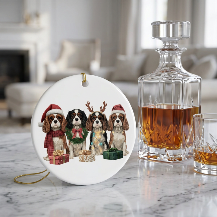 Cavalier King Charles Christmas Ornament | Dog Mom Ornament | Cavalier Christmas Decor | Merry Paws Collection™Holiday Dog Ceramic Ornament (Two-Sided)