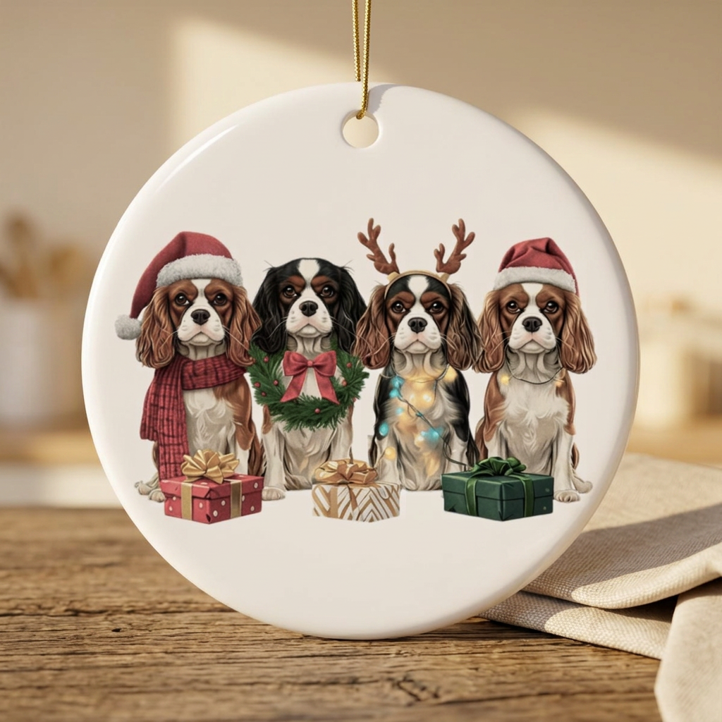 Cavalier King Charles Christmas Ornament | Dog Mom Ornament | Cavalier Christmas Decor | Merry Paws Collection™Holiday Dog Ceramic Ornament (Two-Sided)