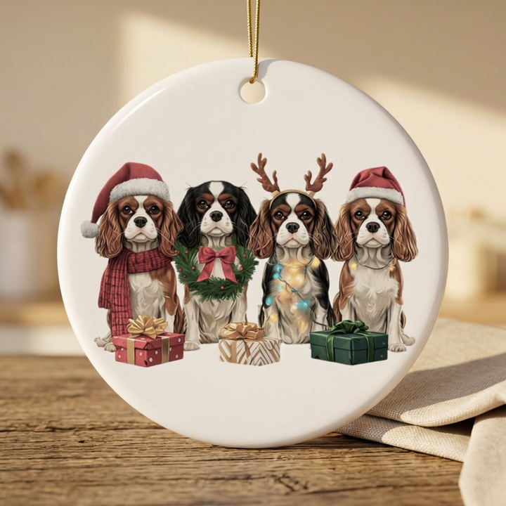 Cavalier King Charles Christmas Ornament | Dog Mom Ornament | Cavalier Christmas Decor | Merry Paws Collection™Holiday Dog Ceramic Ornament (Two-Sided)