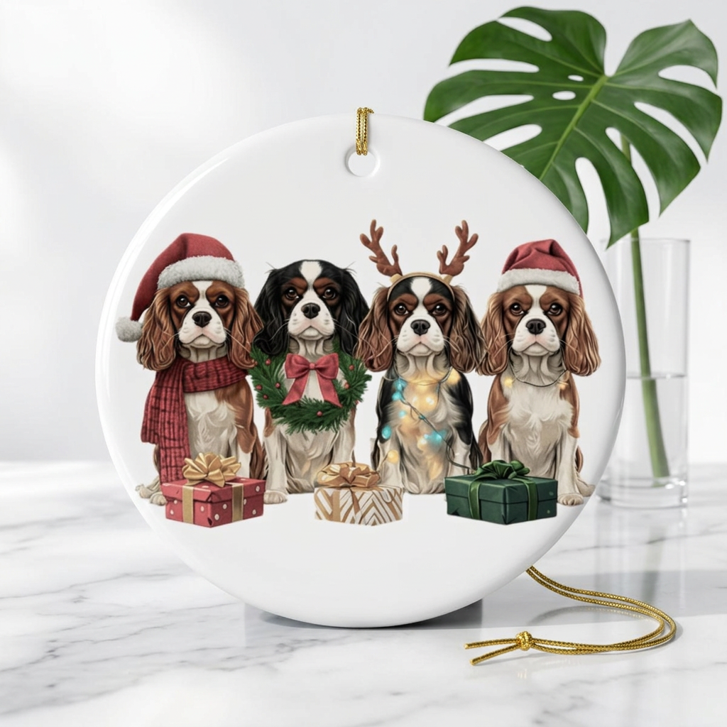Cavalier King Charles Christmas Ornament | Dog Mom Ornament | Cavalier Christmas Decor | Merry Paws Collection™Holiday Dog Ceramic Ornament (Two-Sided)