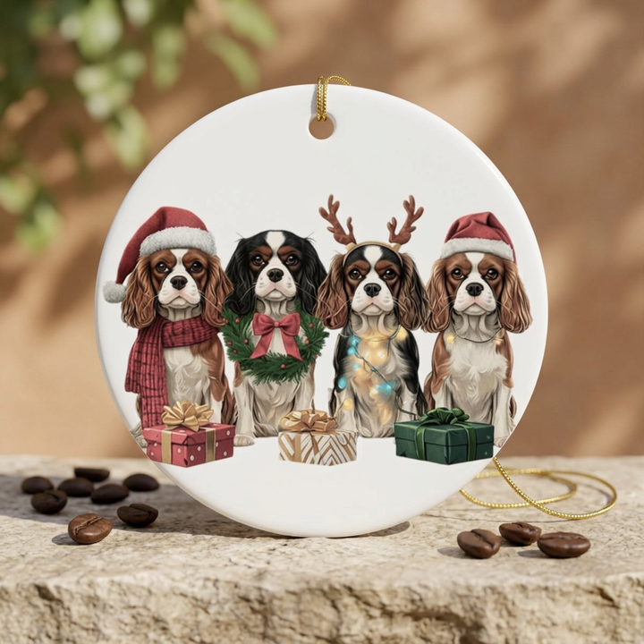 Cavalier King Charles Christmas Ornament | Dog Mom Ornament | Cavalier Christmas Decor | Merry Paws Collection™Holiday Dog Ceramic Ornament (Two-Sided)